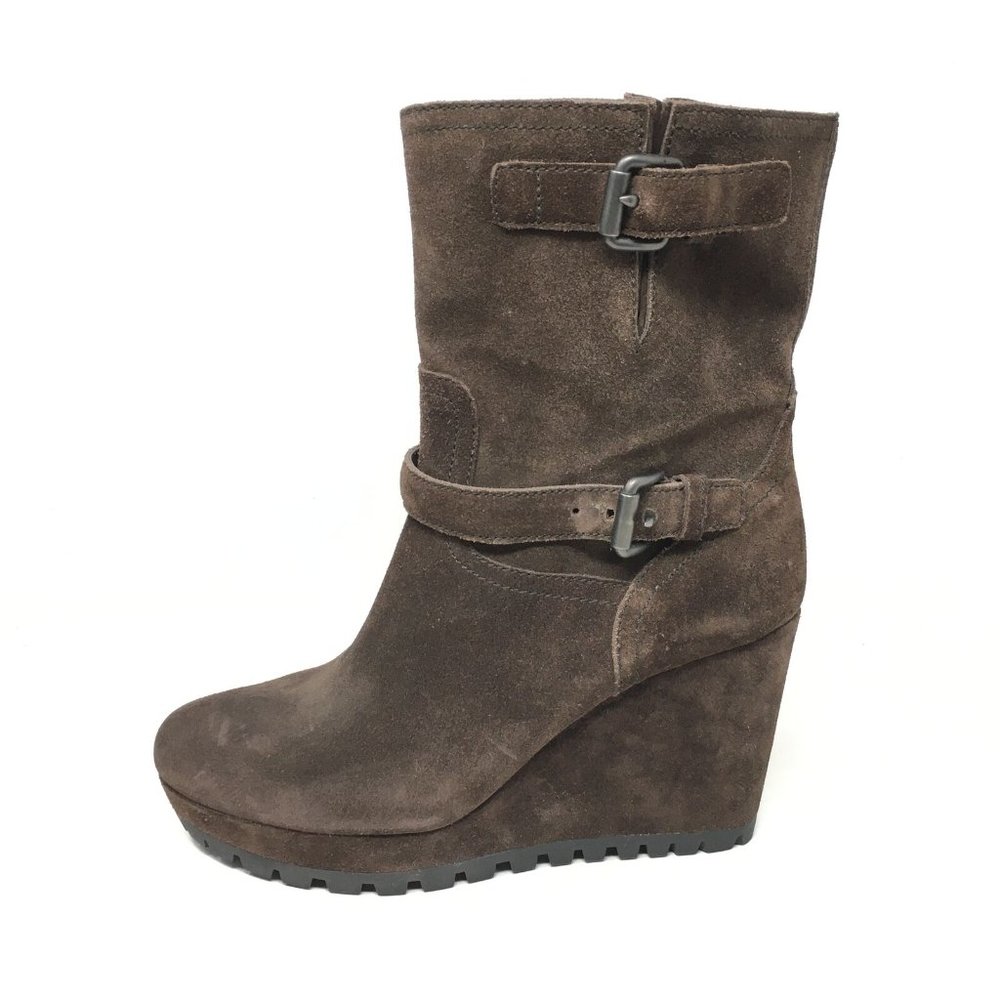 Women's Prada Pull On Wedge Mid Calf Boots Booties Shoes Size 40 EU/10 US Brown - Picture 4 of 12
